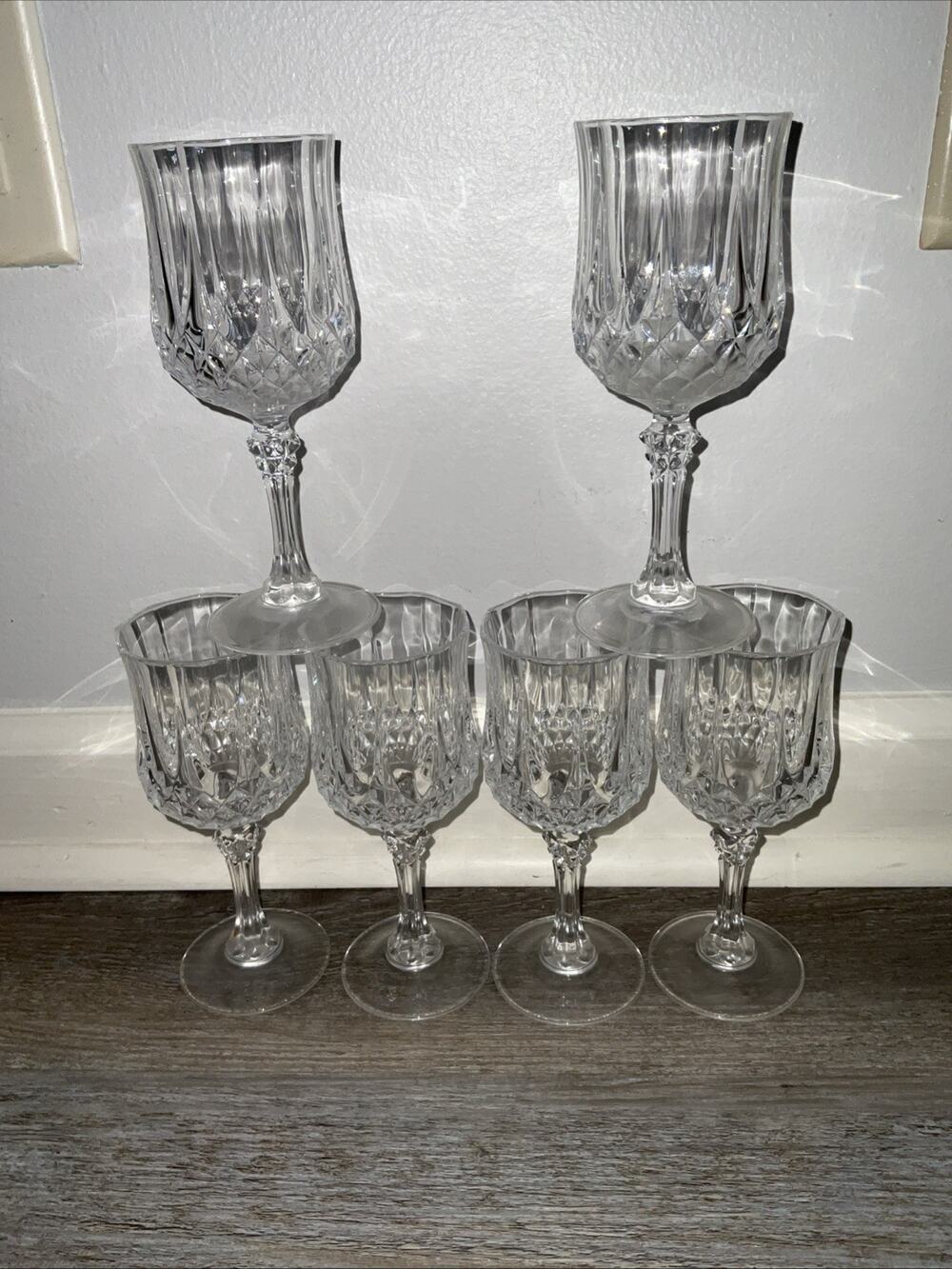 6 Cristal d'Arques Longchamp Crystal Water Wine Glasses Goblets